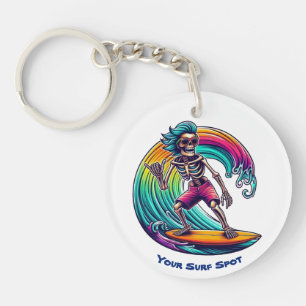 Skeleton Surfer Riding A Wave Keychain