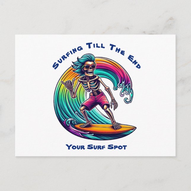 Skeleton Surfer Riding A Wave Postcard (Front)