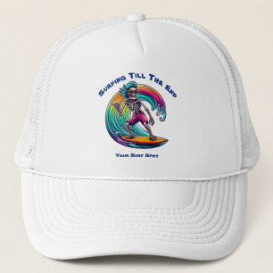 Skeleton Surfer Riding A Wave Trucker Hat