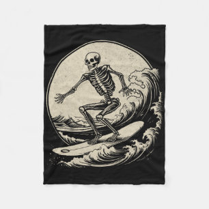 Skeleton Surfer Vintage Big Wave Surfing Funny Hal Fleece Blanket