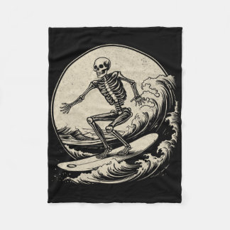 Skeleton Surfer Vintage Big Wave Surfing Funny Hal Fleece Blanket