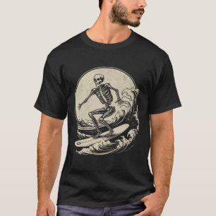 Skeleton Surfer Vintage Big Wave Surfing Funny Hal T-Shirt