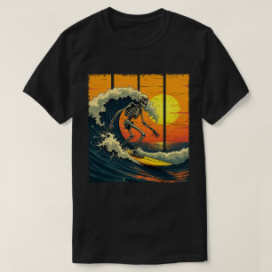 Skeleton Surfer Vintage Surfing Funny Halloween T-Shirt
