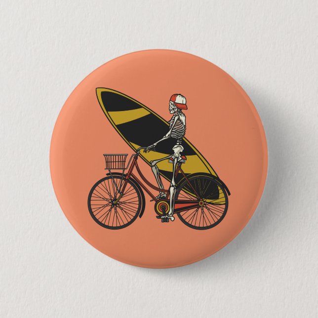 Skeleton Surfer with Surfboard Button (Front)