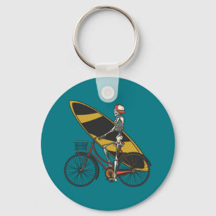 Skeleton Surfer with Surfboard Keychain