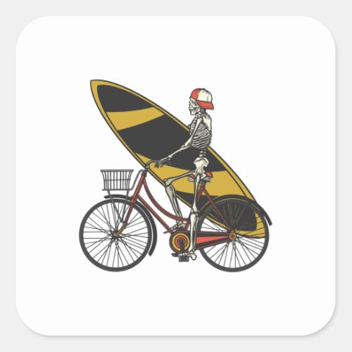 Skeleton Surfer with Surfboard Square Sticker