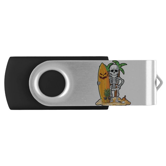 Skeleton Surfing Halloween Hawaii Hawaiian Men Wom Flash Drive (Front)