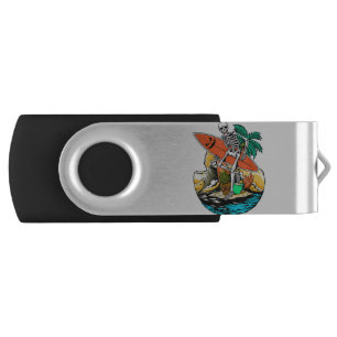 Skeleton Surfing Jackolantern Halloween Men Hawaii Flash Drive