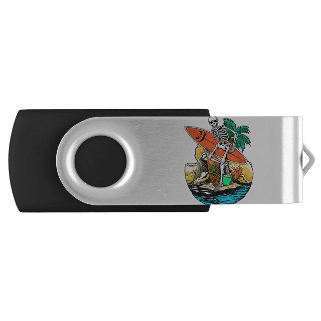 Skeleton Surfing Jackolantern Halloween Men Hawaii Flash Drive (Front)