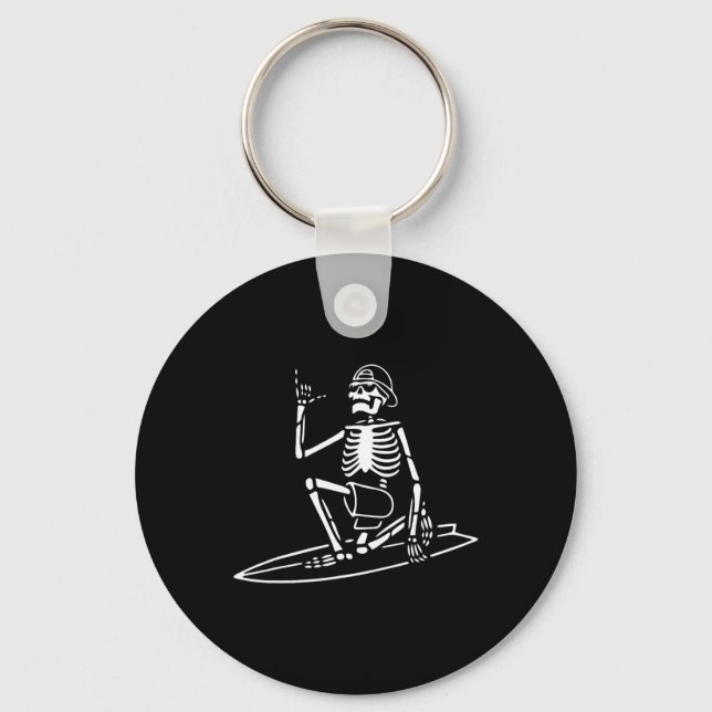 Skeleton Surfing Lazy Halloween Costume Skull Bone Keychain (Front)