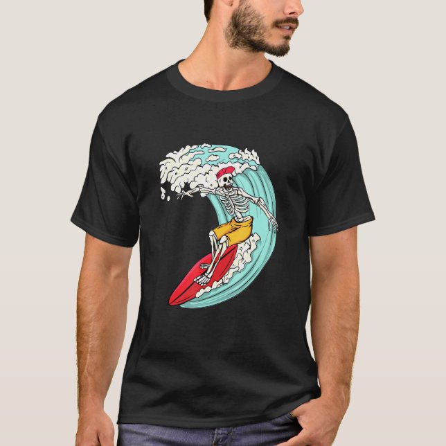 Skeleton Surfing Surfboard Surf T-Shirt (Front)