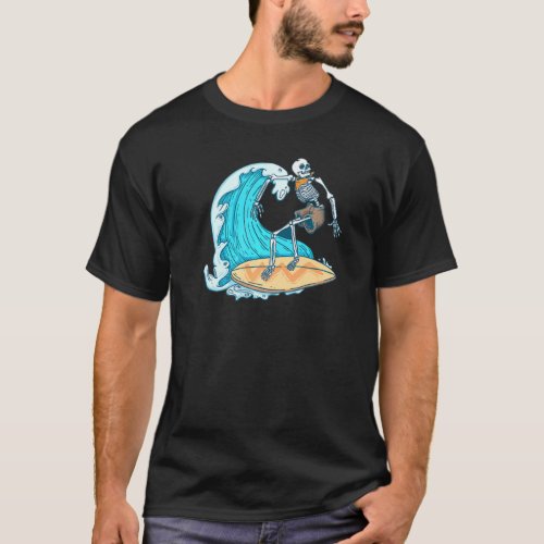 Skeleton Surfing The Summer Waves On The Beach Ill T_Shirt