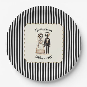 Skeleton Sweethearts Bride Groom Whimsical Wedding Paper Plates