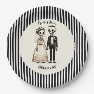 Skeleton Sweethearts Bride Groom Whimsical Wedding Paper Plates