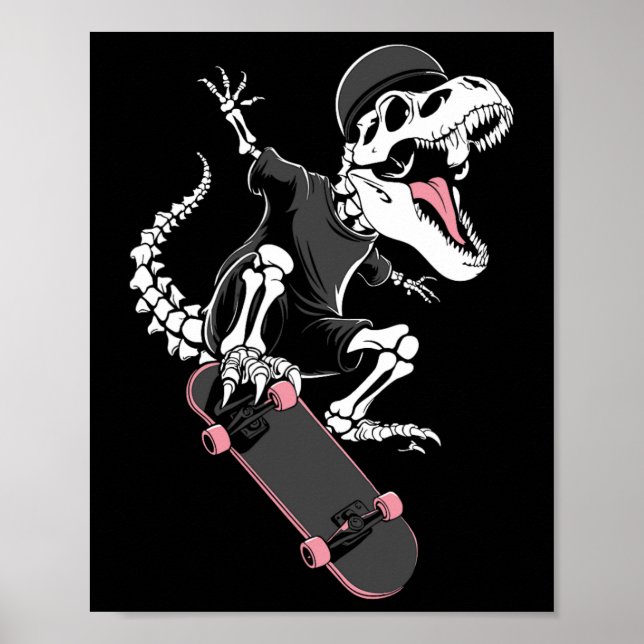 Skeleton T-rex Skateboarder - Vintage Dinosaur Ska Poster (Front)