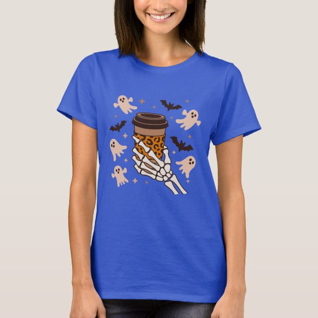 Skeleton T-Shirt, Funny Skeleton Tee, Coffee Lover T-Shirt (Front)