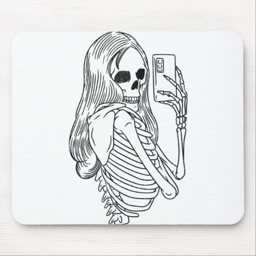Skeleton Taking Selfie Woman Skull Mirror Photo Mouse Pad