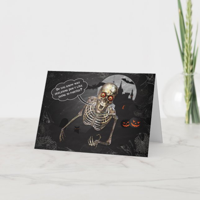 Skeleton Tells a Funny Joke for Halloween Card (Front)