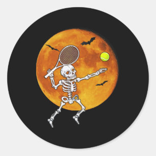 Skeleton Tennis Halloween Racket Ll  Classic Round Sticker