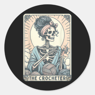 Skeleton The Crocheter Mom Tarot Card Knitter Croc Classic Round Sticker