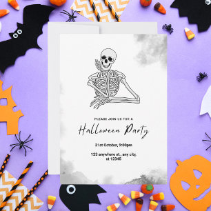 Skeleton-Themed Black and White Halloween Invitation
