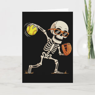 Skeleton Throwing Softll Halloween Sports Players Card