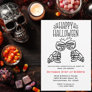 Skeleton Toasts Wine Simple Fun Halloween Invitation