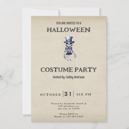 Skeleton Top Hat Bow Tie Vintage Halloween Invitation