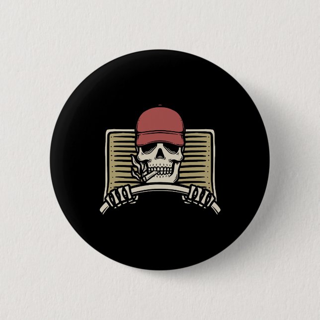 Skeleton Trucker Lazy Halloween Costume Skull Truc Button (Front)