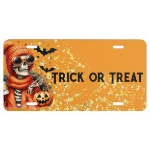 Skeleton Trunk or Treat Halloween License Plate