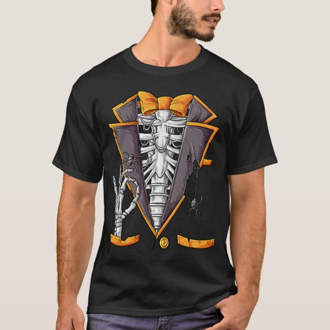 Skeleton Tuxedo Rib Cage Funny Halloween T-Shirt (Front)
