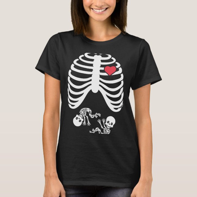 Skeleton Twin Pregnancy Halloween T-Shirt (Front)