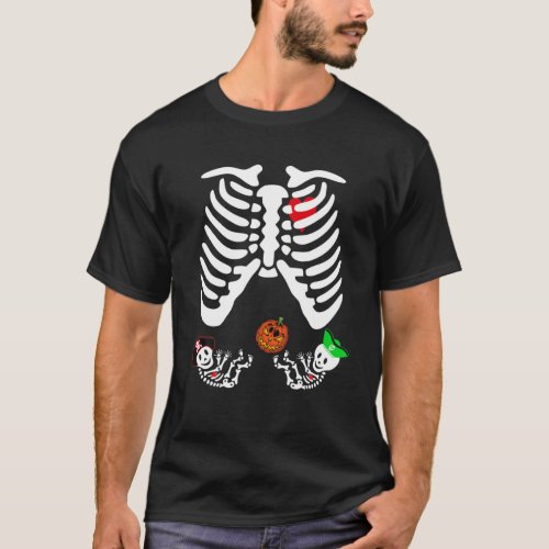 Skeleton Twins Pregnancy Halloween Costume Pumpkin T_Shirt
