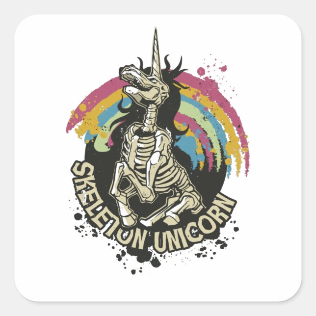Skeleton Unicorn Goth Horse Gift Square Sticker (Front)