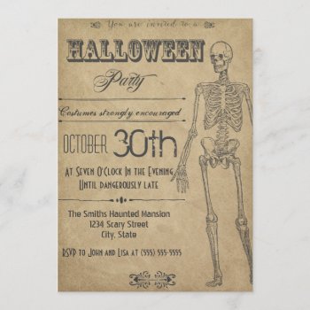 Skeleton Vintage Halloween Invitation by SoSpooky at Zazzle