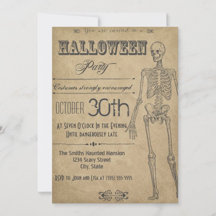 Skeleton Vintage Halloween Invitation | Zazzle