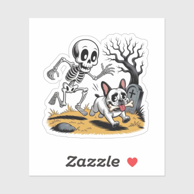 Skeleton vs French Bulldog – Funny Halloween Chase Sticker (Sheet)