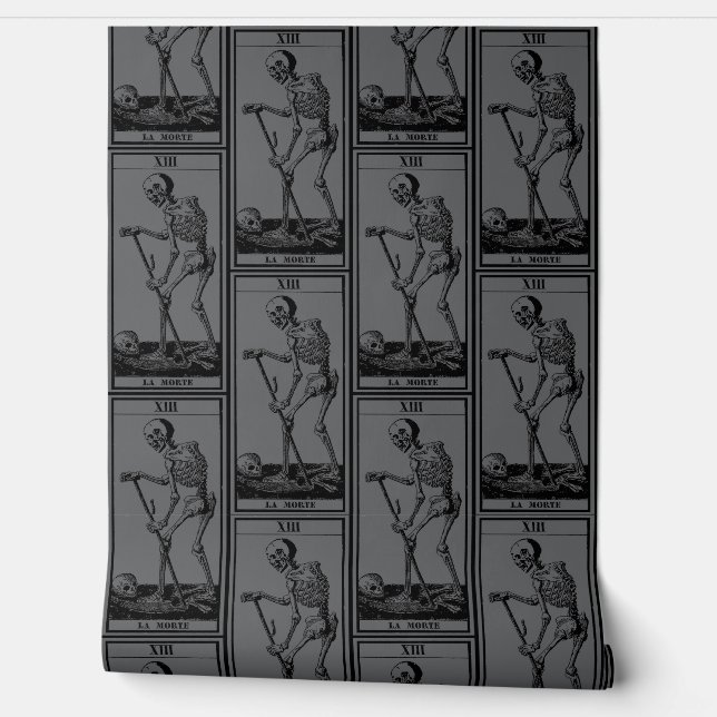 Skeleton Wallpaper - Gothic Decor - Gray - La Mort (Unrolling)