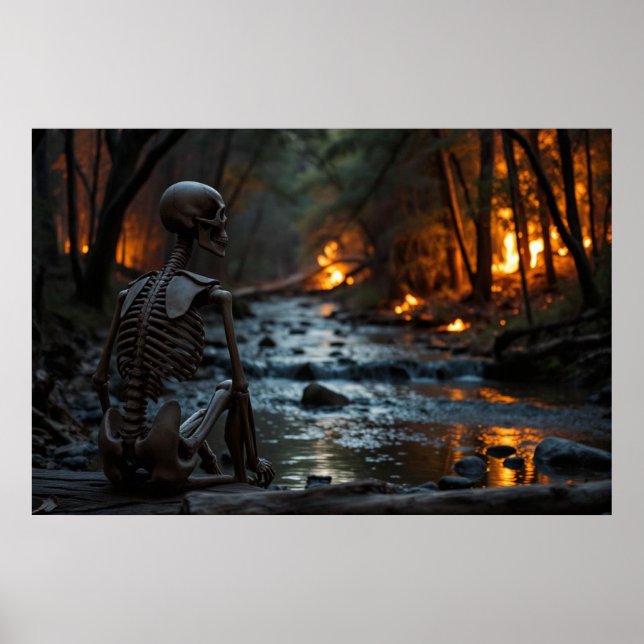 Skeleton Watching a Forest Fire Down the River  Poster (Front)