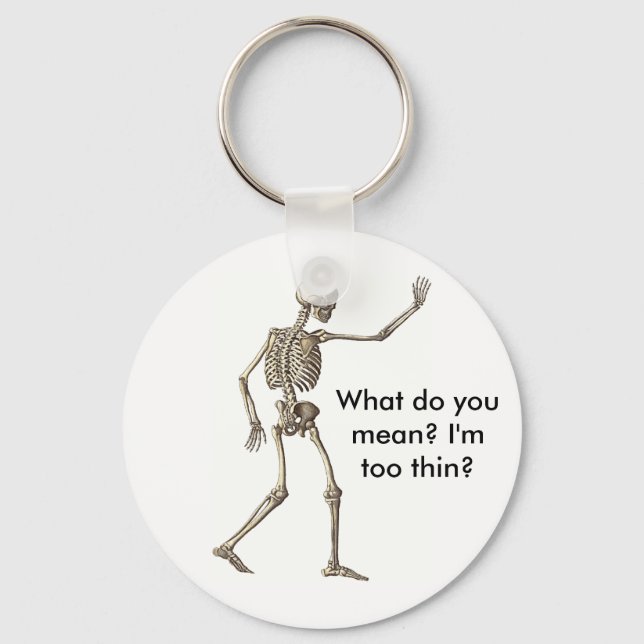 Skeleton Waving Too Thin Keychain (Front)