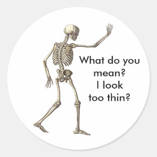 Skeleton Waving Too Thin Sticker