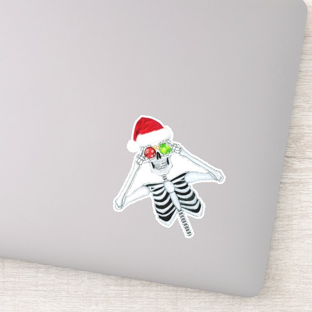 Skeleton Wearing Santa Hat Christmas Ornaments Sticker (Detail)