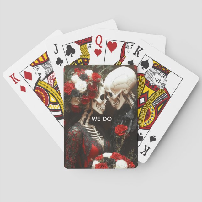 Skeleton Wedding Black & Red Poker Cards (Back)