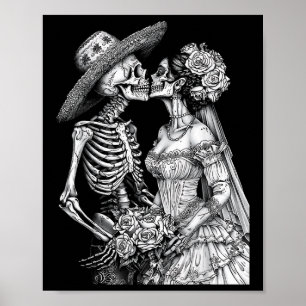 Skeleton Wedding Bride And Groom Day Dead Hallowee Poster