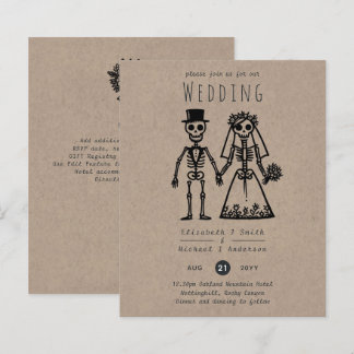Skeleton Wedding Cartoon Bride Groom Fun Handdrawn