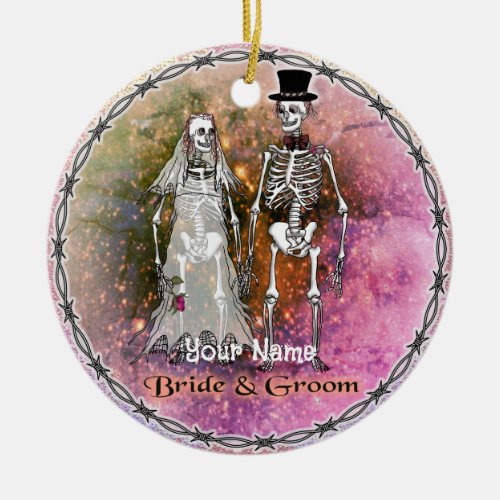 Skeleton Wedding custom name Ceramic Ornament