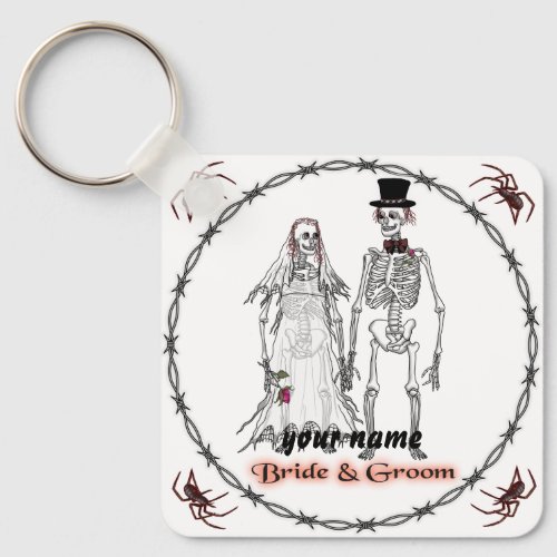 Skeleton Wedding custom name keychain