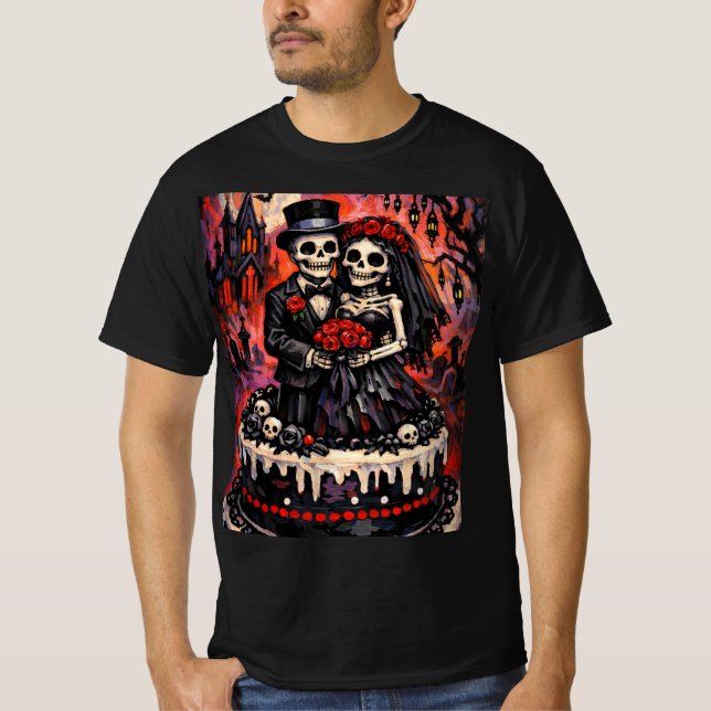 Skeleton Wedding, gothic Lovers Embrace  T-Shirt (Front)