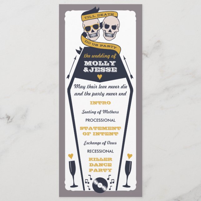 Skeleton Wedding Program - Navy and Mustard (Front)