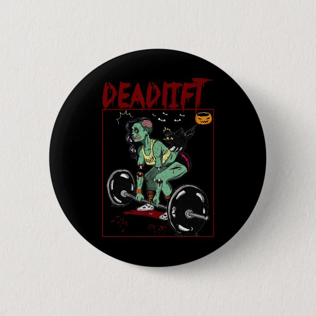Skeleton Weightlifter Bodybuilder Workout Fitness  Button (Front)